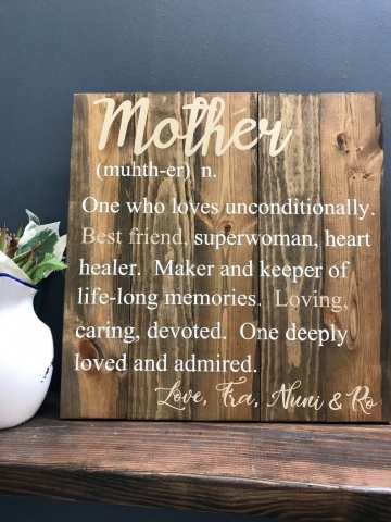 mother definition on wood board