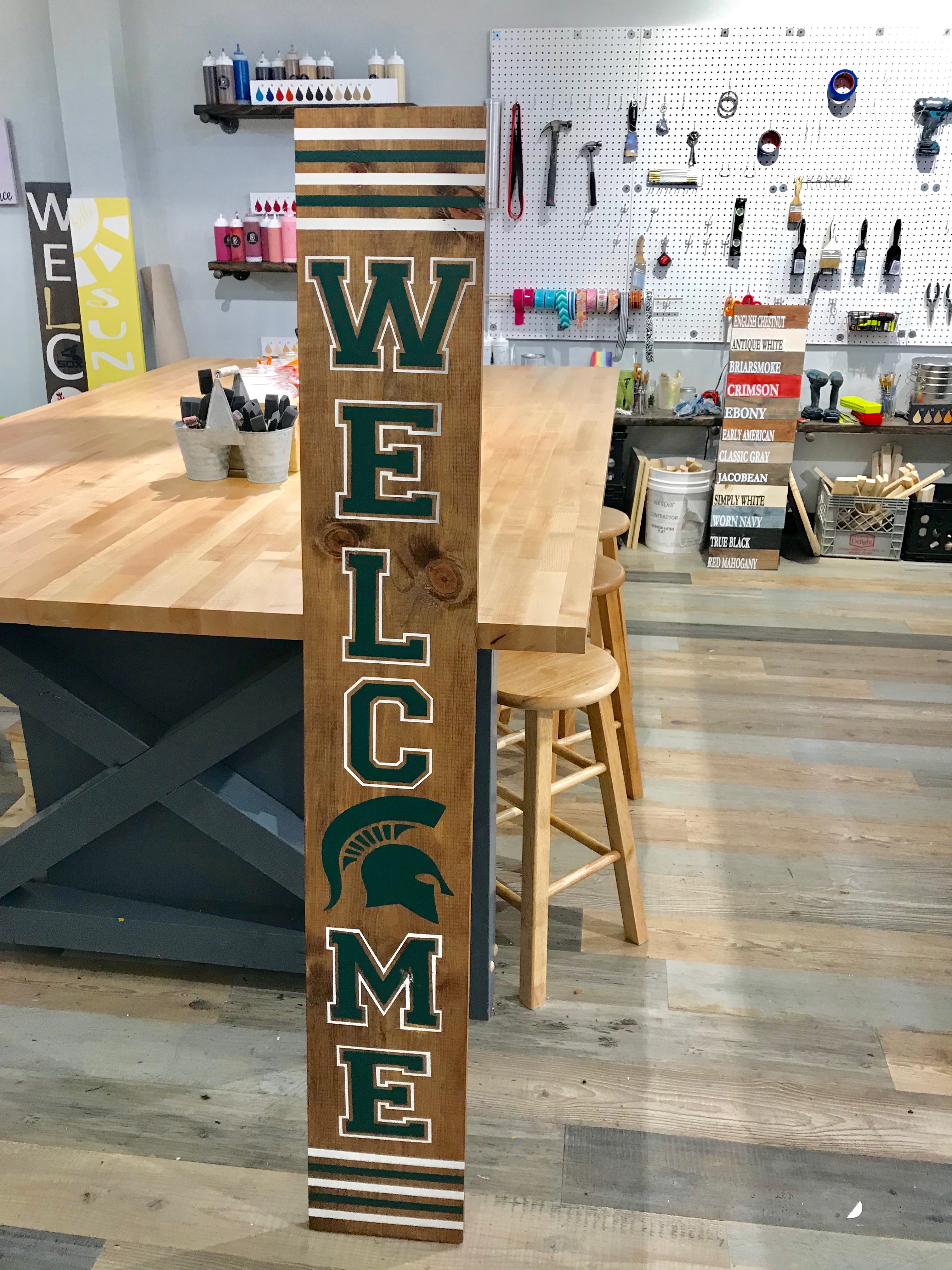 spartans vertical welcome wood sign
